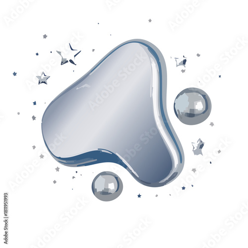 Shiny metallic liquid blob and spheres with scattered stars