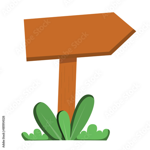 Wooden arrow sign with grass