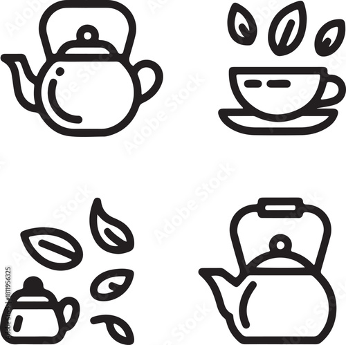 Teapot and tea cups set icon vector illustration