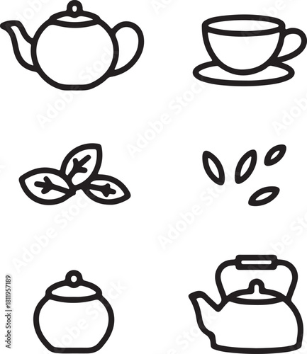 Vector illustration of a teapot and tea cups set