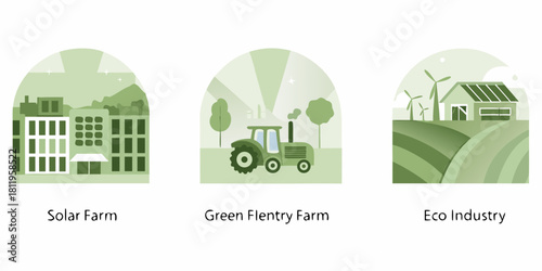Green energy and sustainable living solar farming and eco industry concepts