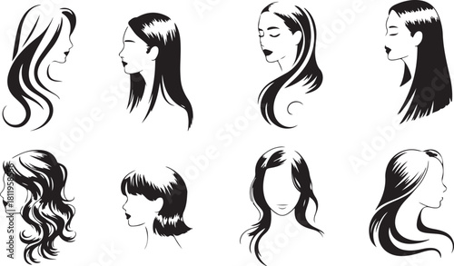 Elegant Female  Hair Styles, Silhouettes Face Collection