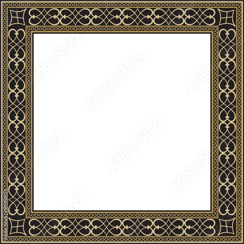 Vector gold and black square classic renaissance ornament. Endless european border, revival style frame.