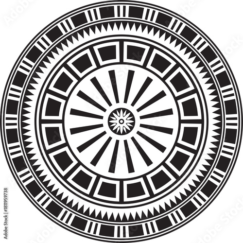 Vector monochrome black round Egyptian ornament. Endless Circle, Ring of Ancient Egypt. Geometric African frame.
