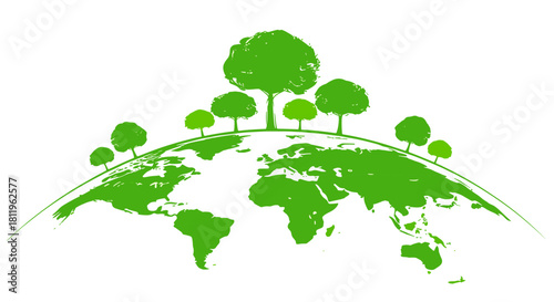 Go green concept with vibrant trees on earth map for environmental awareness campaigns worldwide