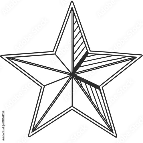 Geometric Five Pointed Star Outline with Partial Shading shape symbol