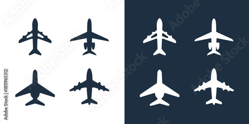 Plane airplane top silhouette icon flat logo set graphic