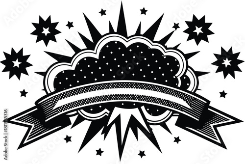Pop Art Comic Ribbon Banner with Explosion Vector