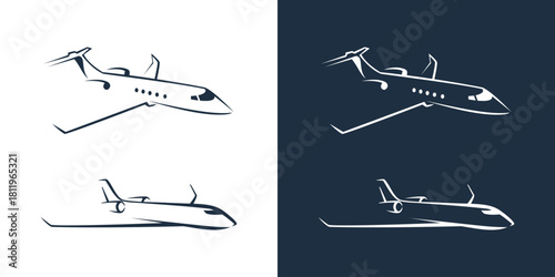 Plane airplane line outline icon flat logo set graphic