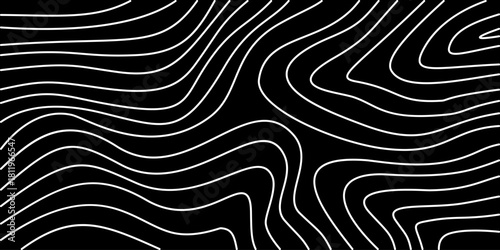Abstract Topographic Map White Contour Lines on Black Background