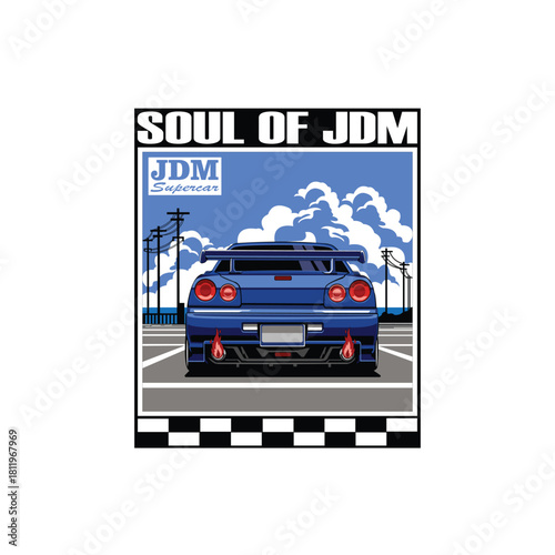 blue car with cloudy sky background