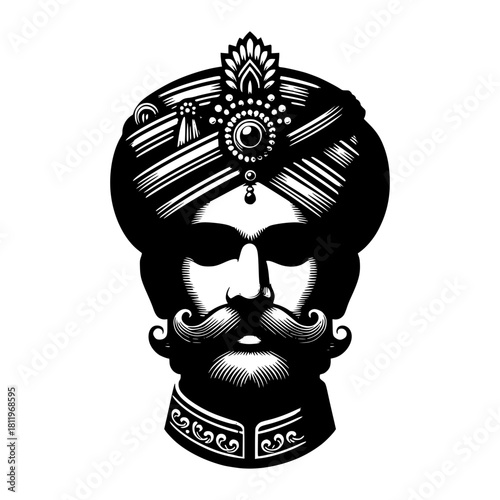 Front Face of an Indian Maharaja of older centuries vector image illustration