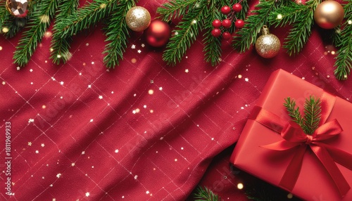 Festive christmas celebration with gifts and ornaments cozy home environment aesthetic flat lay viewpoint holiday spirit concept for memorable moments