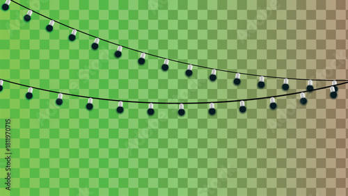 String of black party light bulbs on a transparent background
