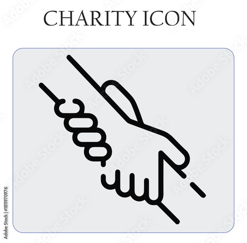 Charity donation vector icon featuring helping hands and heart symbol, perfect for nonprofit, volunteer, and humanitarian projects