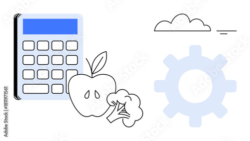 Nutrition concept. Nutrition ed with apple, broccoli, and calculator for healthy meal planning. Nutrition supported by technical tools for planning diets and lifestyles. Perfect for wellness, health