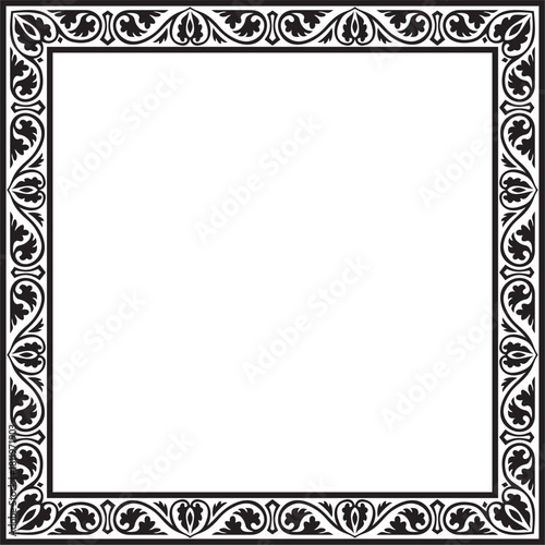 Vector black monochrome square stencil classic byzantine ornament. Rectangle, border, Ancient Greece, Eastern Roman Empire frame. Decoration of the Russian Orthodox Church