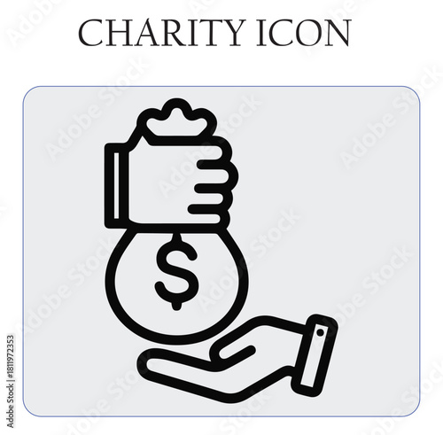 Charity donation vector icon featuring helping hands and heart symbol, perfect for nonprofit, volunteer, and humanitarian projects