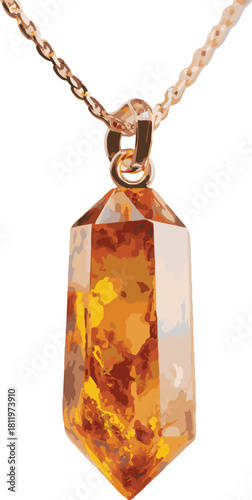 Elegant gold necklace with orange gemstone isolated on