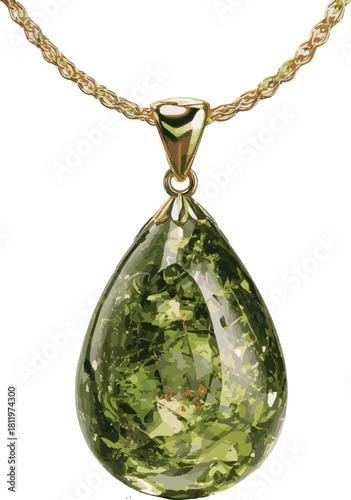 Beautiful green peridot pendant isolated on shines bright