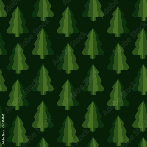lots of green Christmas trees on an endless background. New Year's print with paper Christmas trees.