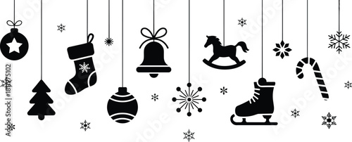 tree, star, stocking, bell, snowflake, candy cane, perfect for cards, decor, seasonal clipart