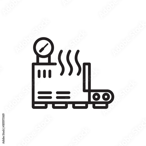 Industrial boiler or furnace icon, flat line style with steam and pressure gauge. Perfect for manufacturing, HVAC, energy, and process heating diagrams.