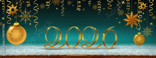 Merry Christmas and Happy New Year 2026 Banner on green background.