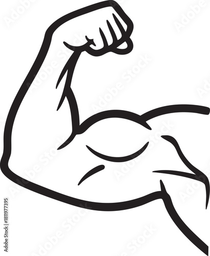 Strong arm flexing bicep muscle showing power and fitness illustration isolated on transparent background