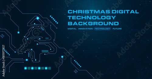 Futuristic Christmas interface with bright blue electronic circuit designs.
