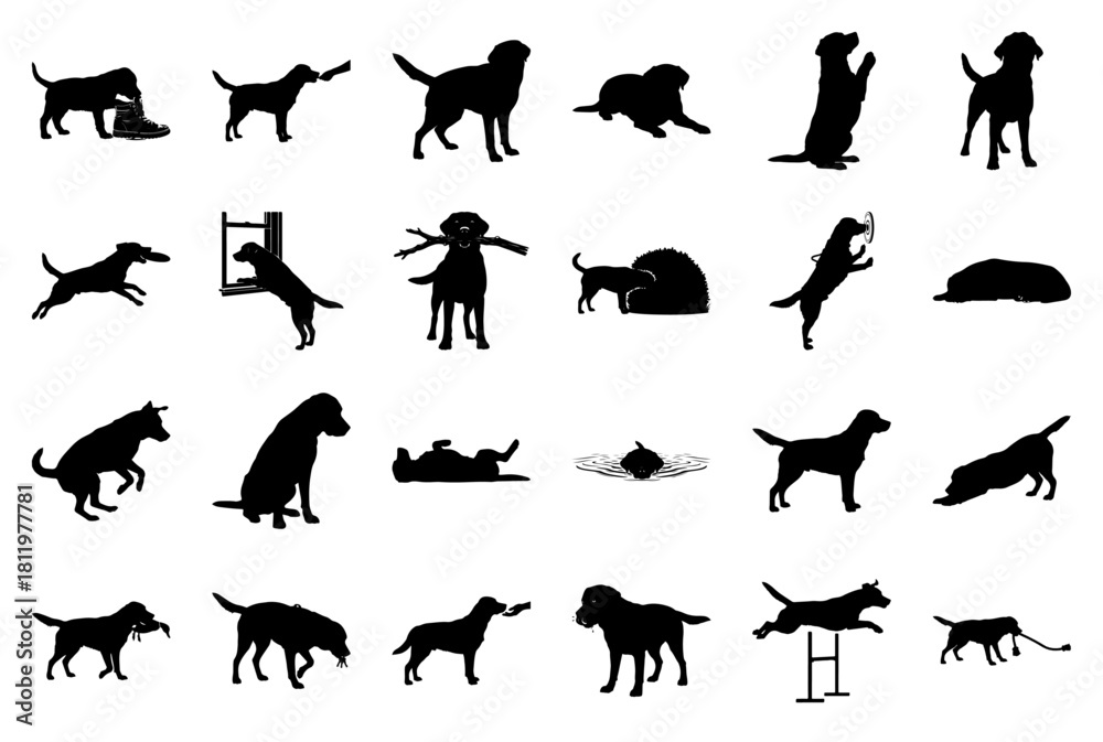 Obraz premium Collection of dog silhouettes in various playful poses