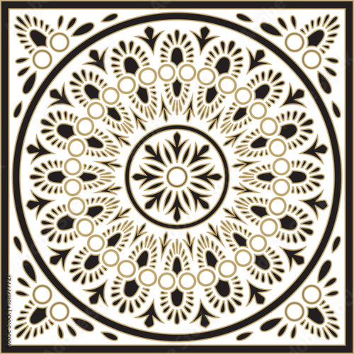 Classic Greek black and gold square ornament. Vector pattern, ancient Hellenic rectangle. European border.