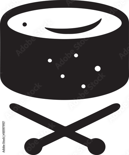 Drum and drumsticks musical instrument silhouette.