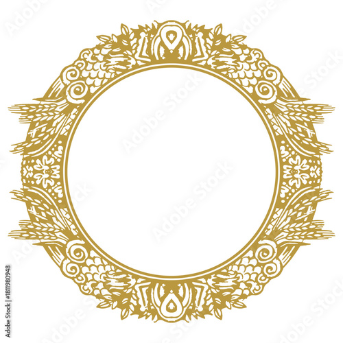 Round golden frame made of decorative doodle elements. Version 2. Vector illustration