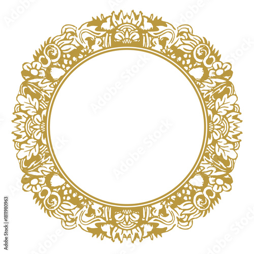 Round golden frame made of decorative doodle elements. Version 3. Vector illustration