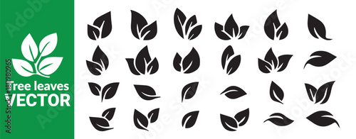 Black tree leaves vector set silhouette design elements representing growth and nature