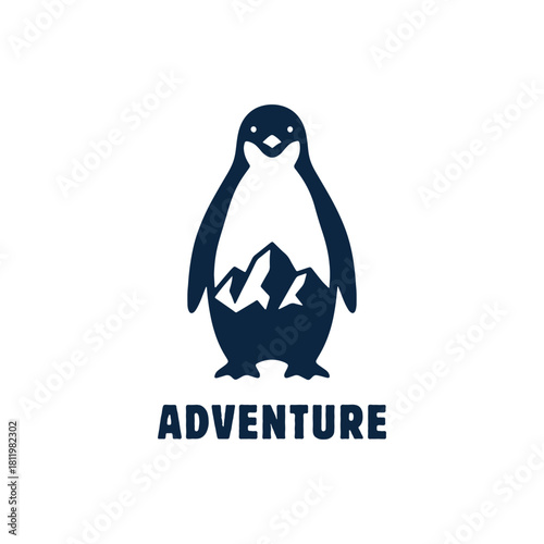 Penguin with Mountain Range Adventure Travel Logo Design