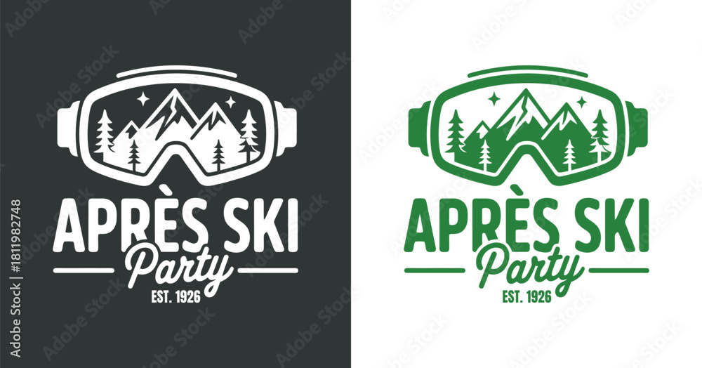 Obraz premium Aprés ski party with goggles and mountain landscape