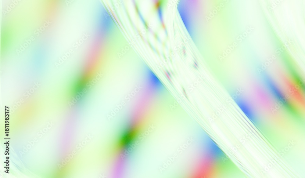 Obraz premium Dreamy rainbow light swirl background. Soft abstract rainbow streaks blend with pale green and white tones, forming smooth curved motions and hazy spectral gradients in a bright airy texture.