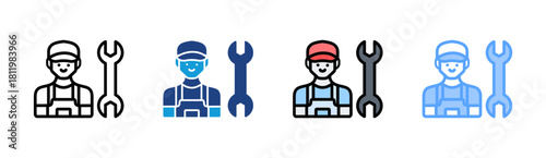 Technician icon set multiple style collection