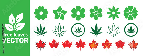 Green flowers cannabis leaves maple leaves vector set botanical design elements