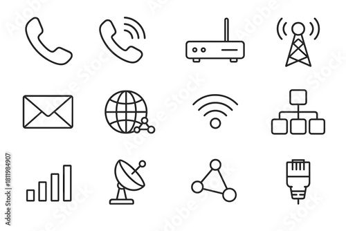 Telecom & Network Line Icons Set