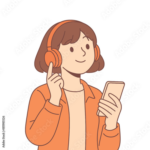 Happy young person with headphones and smartphone, a vibrant flat vector animation designed for modern digital backgrounds
