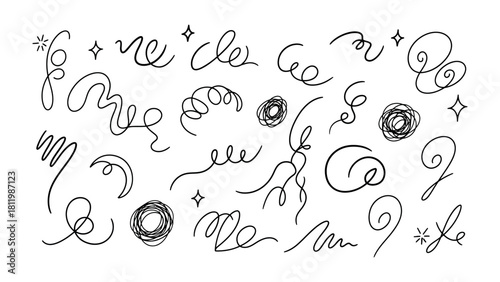 Abstract line art: A collection of swirling lines and doodle elements, perfect for adding a touch of whimsy and artistic flair to any design. 