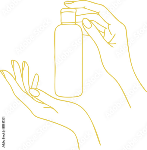 Golden Glitter Line Art Hands Holding Flip-Top Cosmetic Bottle