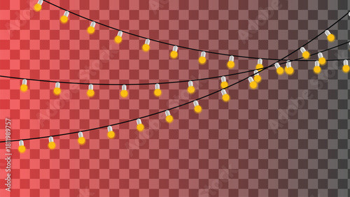 Decorative string of yellow lights draped over a red gradient