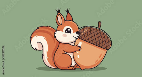 Cute Squirrel Holding a Giant Acorn.