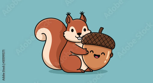 Cute Squirrel Holding a Smiling Acorn.