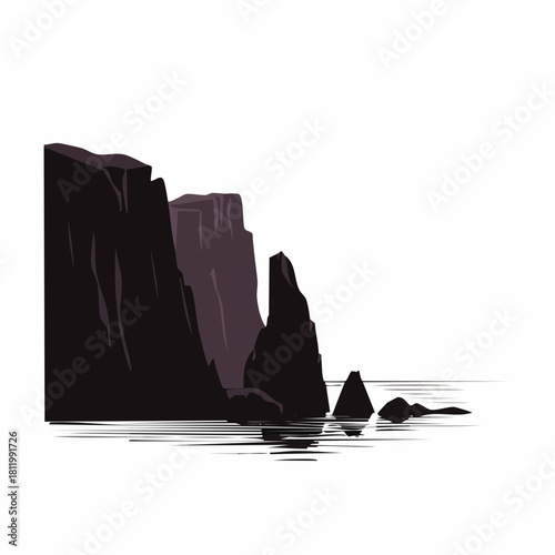 Abstract cliff formation illustration with coastal scenery and serene ocean reflections