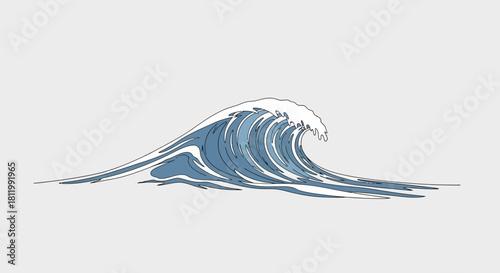 Dynamic Ocean Wave Illustration with Crashing Foam.